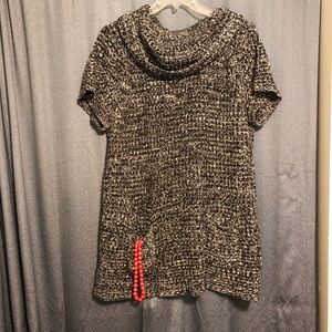 Plus Size 18/20 Grey Marled Short Sleeve Sweater with Pockets and Cowl Neck